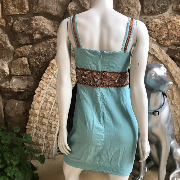 Old Navy 100% Linen Mint Green Embellished Beaded Dress Juniors Size 1 - Picture 2 of 5